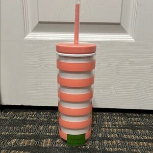 Kate Spade Coral and White Striped Tumbler